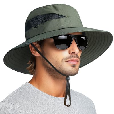 PFFY Sun Bucket Hats for Men Women 3 Wide Brim UPF 50+ Fishing & Beach Hat Green