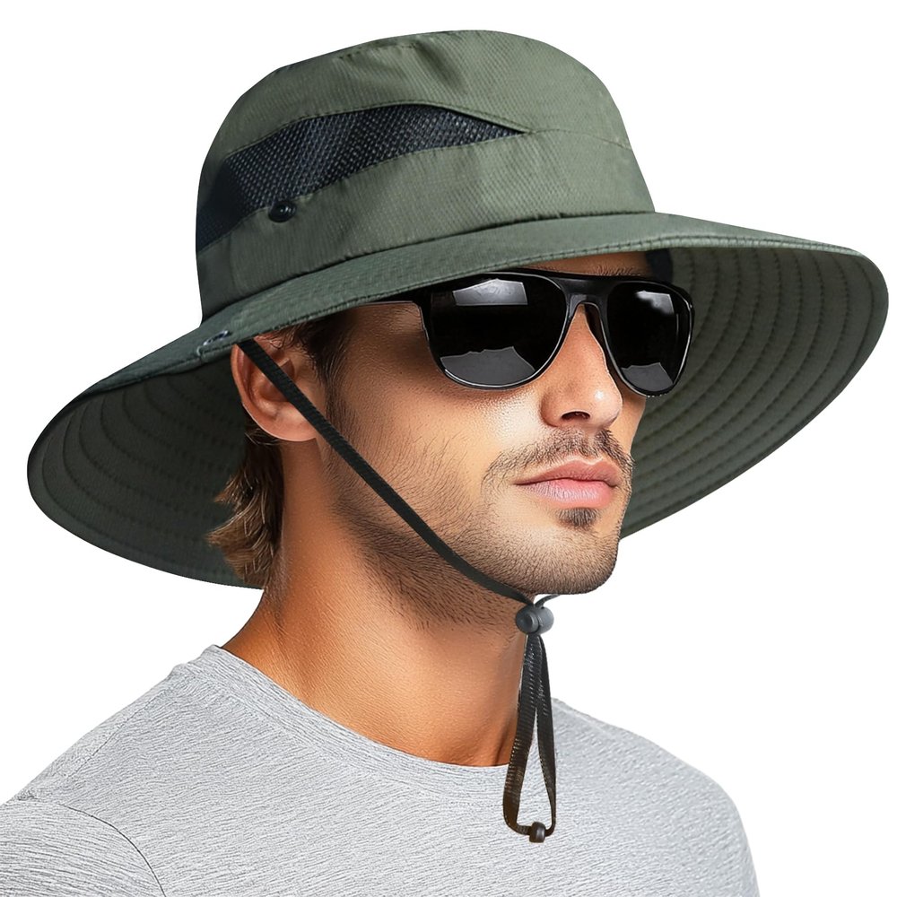 PFFY Sun Bucket Hats for Men Women 3 Wide Brim UPF 50+ Fishing & Beach Hat Green