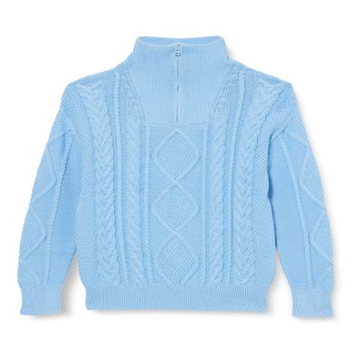 Amazon Essentials Boys' Quarter-Zip Cable-Knit Relaxed-Fit Sweater, Powder Blue, X-Small