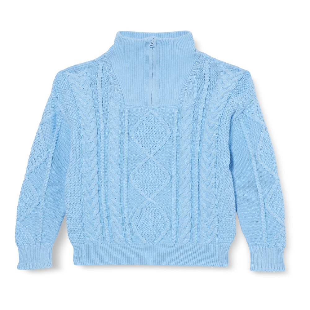Amazon Essentials Boys' Quarter-Zip Cable-Knit Relaxed-Fit Sweater, Powder Blue, X-Small