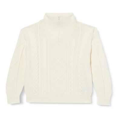Amazon Essentials Boys Quarter-Zip Cable-Knit Relaxed-Fit Sweater, Eggshell White, Medium