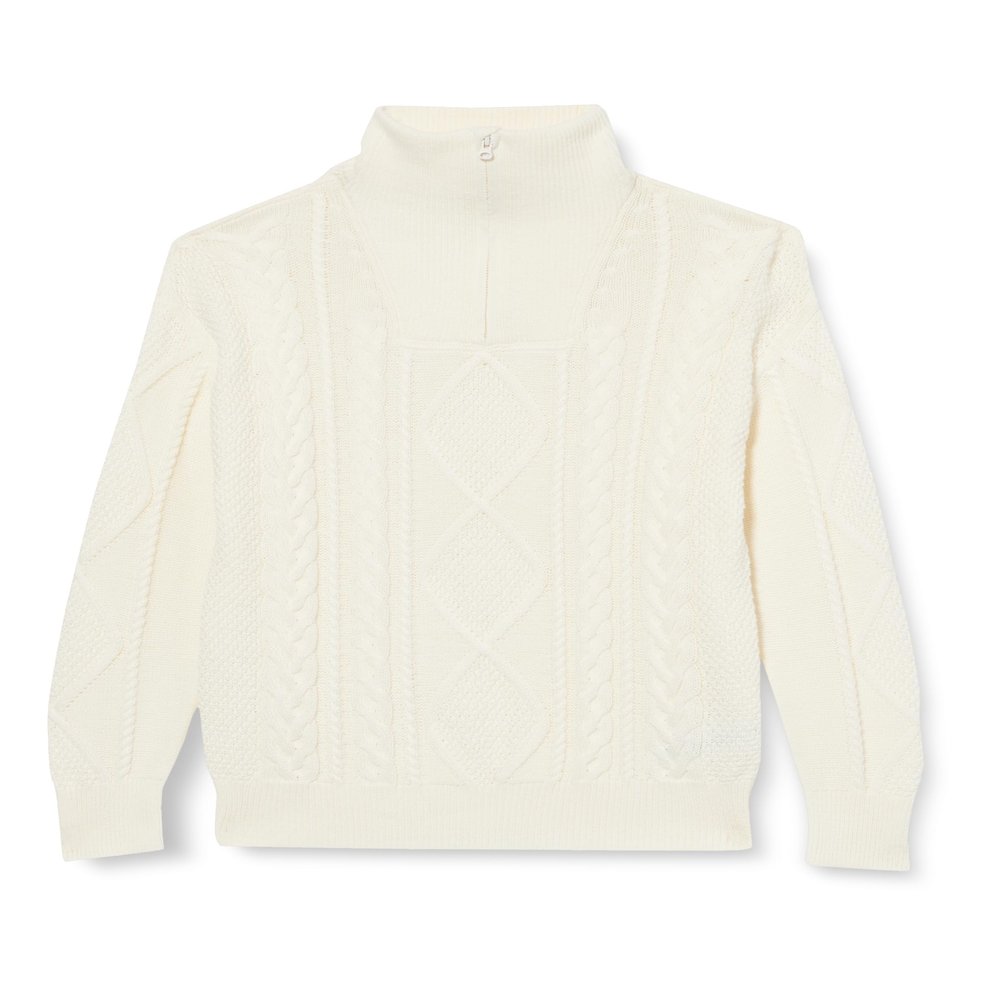 Amazon Essentials Boys Quarter-Zip Cable-Knit Relaxed-Fit Sweater, Eggshell White, Medium