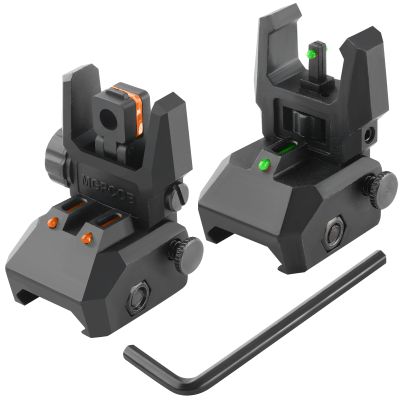 TPRCOL Flip Up Sight Front and Rear Flip Lightweight Sights,with Green Red Fiber Optics Dots, Mounted on Any Picatinny Rail (Fiber Optics Black)