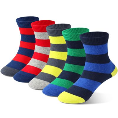 COTTON DAY Kids Boys Crew Dress Socks Bright Colorful Stripes Design 8-10 Years Wide Colorful Size L (10)