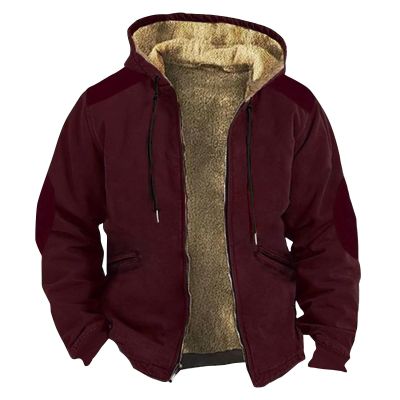 Mens Vintage Fleece Jacket Sherpa Lined Winter Coats Parka Warm Cozy Outerwear Windbreaker Casual Hoodies Plus Size2-Red,XX-Large