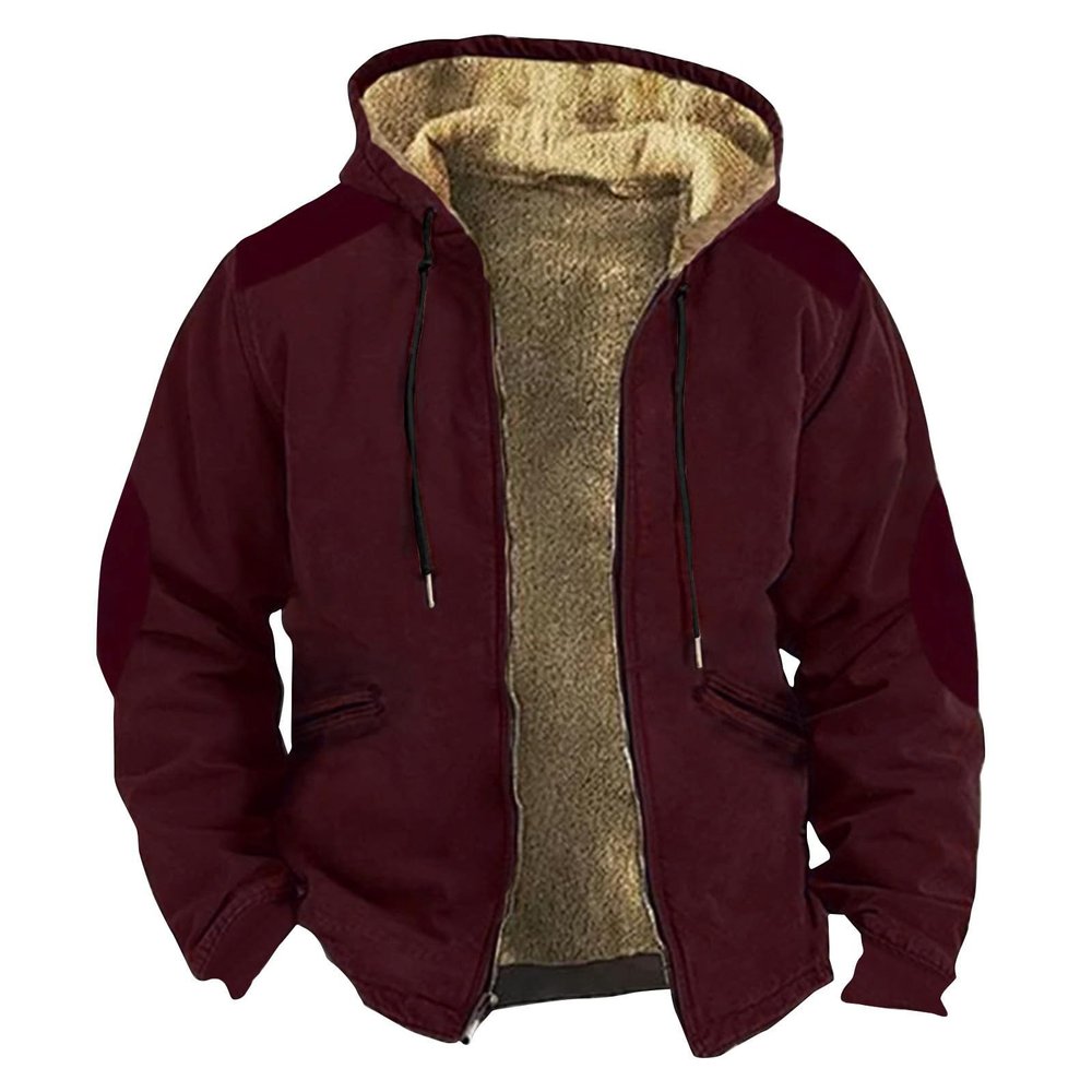 Mens Vintage Fleece Jacket Sherpa Lined Winter Coats Parka Warm Cozy Outerwear Windbreaker Casual Hoodies Plus Size2-Red,XX-Large