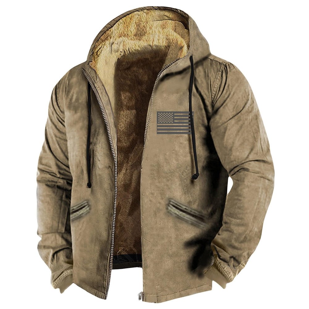 Mens Fuzzy Sherpa Jacket Long Sleeve Fleece Zip Up Coat Faux Fur Over Outerwear Windproof Casual Hoodies Plus Size1-Khaki,5X-Large