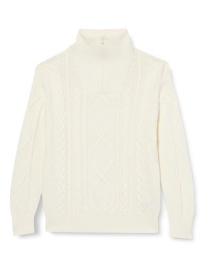Amazon Essentials Boys' Quarter-Zip Cable-Knit Relaxed-Fit Sweater, Eggshell White, X-Small