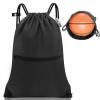 CALACH draw string back bag, Large Gym Sports string backpack for men and women with front zipper pocket and inside zipper pocket to keep key or phone(black) view 1