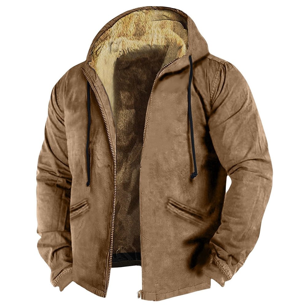 Men's Western Vintage Print Sherpa Fleece Lined Jackets Winter Warm Cozy Outerwear Quilted Down Varsity Coat Hooded2-Brown,4X-Large