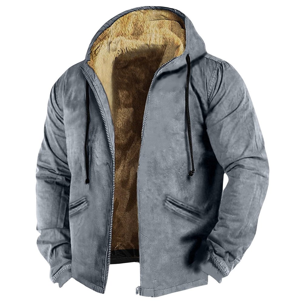 Men's Western Vintage Print Sherpa Fleece Lined Jackets Winter Warm Cozy Outerwear Quilted Down Varsity Coat Hooded2-Gray,XX-Large