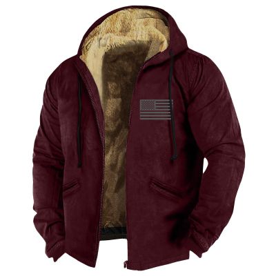 Mens Fuzzy Sherpa Jacket Long Sleeve Fleece Zip Up Coat Faux Fur Over Outerwear Windproof Casual Hoodies Plus Size1-Red,6X-Large