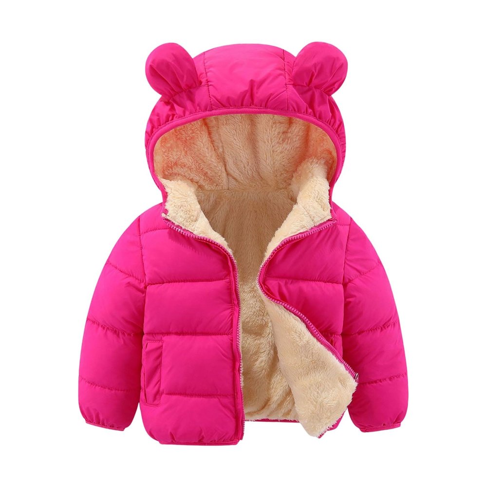 Girl's Metallic Winter Coat Warm Puffer Jacket Insulated Shiny Down Hooded Coat Water (Hot Pink, 12-18 Months)
