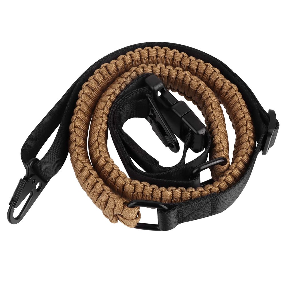 ToopMount Two Point Paracord Sling with Metal Hook, 1.18" Wide Traditional Paracord Webbing, Hand Woven Rope for Emergency Use (Black/Khaki)