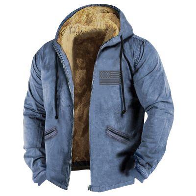 Mens Fuzzy Sherpa Jacket Long Sleeve Fleece Zip Up Coat Faux Fur Over Outerwear Windproof Casual Hoodies Plus Size1-Blue,6X-Large