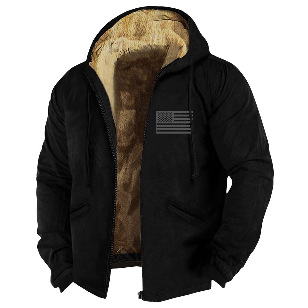 Mens Fuzzy Sherpa Jacket Long Sleeve Fleece Zip Up Coat Faux Fur Over Outerwear Windproof Casual Hoodies Plus Size1-Black,4X-Large