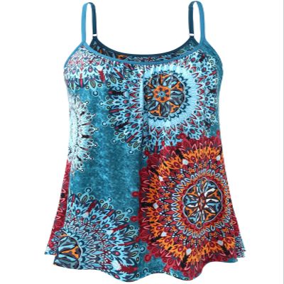 Accbiety Women's Camisole with Built Bra Flowy Loose Fit Cami Pleated Adjustable Strap Tanks Blue-Flower XXXXL
