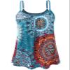 Accbiety Women's Camisole with Built Bra Flowy Loose Fit Cami Pleated Adjustable Strap Tanks Blue-Flower XXXXL view 1