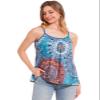 Accbiety Women's Camisole with Built Bra Flowy Loose Fit Cami Pleated Adjustable Strap Tanks Blue-Flower XXXXL view 2