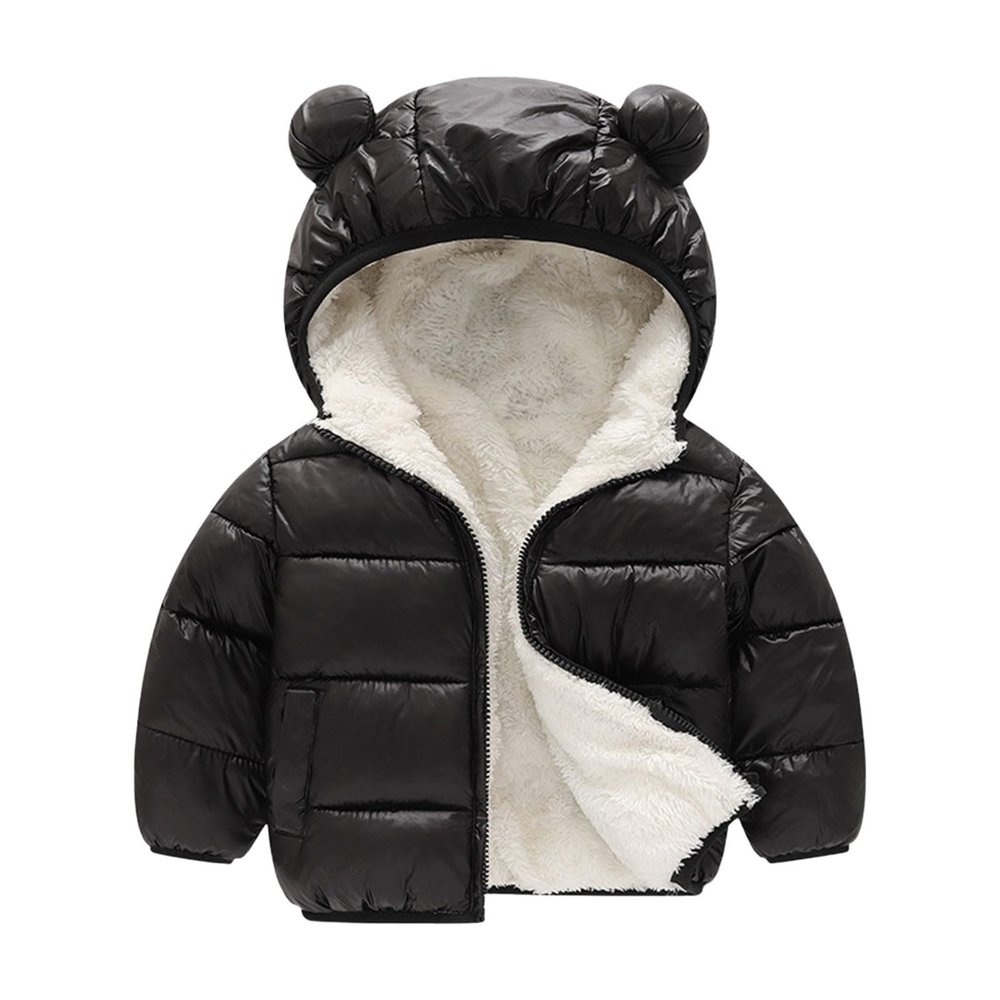 Girl's Metallic Winter Coat Warm Puffer Jacket Insulated Shiny Down Hooded Coat Water Proof (Black, 12-18 Months)