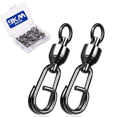 9KM DWLIFE Fishing Swivels & Snaps 25Pcs & Quick Change SnapsHigh Strength Snap Swivels Stainless Ball Bearing Fishing Swivels Freshwater/Freshwater