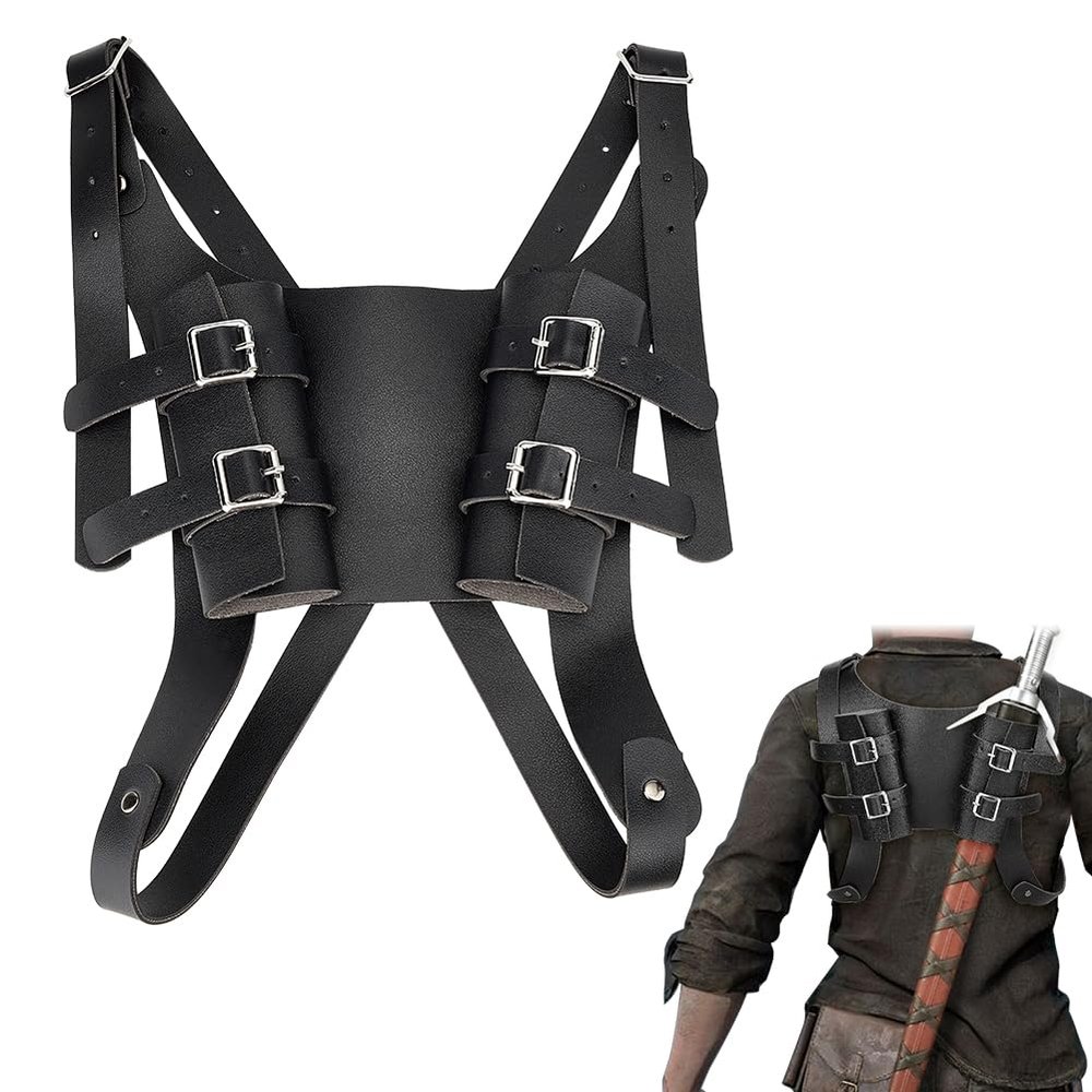 AHANDMAKER Medieval Sword Frog Leather Sword Holster Adjustable PU Leather Sword Belt Renaissance Costume Cosplay Accessories for Men and Women, Black