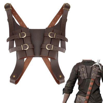 AHANDMAKER Medieval Sword Frog Leather Sword Holster Adjustable PU Leather Sword Belt Renaissance Costume Cosplay Accessories for Men and Women, Coconut Brown