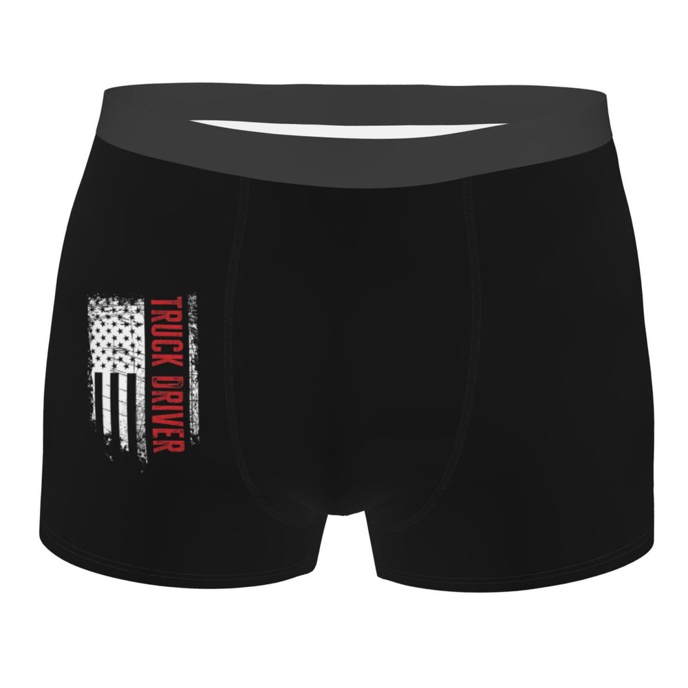 American Truck Driver Usa Flag Boxer Briefs Comfort Stretch Underwear Trunks Wicking Breathable Knickers For Mens Black