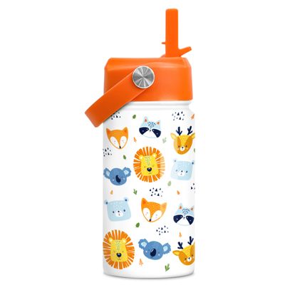 Kids Water Bottle with Straw Lid - 12 Oz Insulated Stainless Steel Animal Water Bottles for Kid Boys Girls - Travel Cup for School Sports