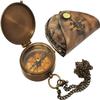 Antique Brass Pocket Compass with Leather Case Camping Hiking Directional & Fully Functional for Men & Women view 2