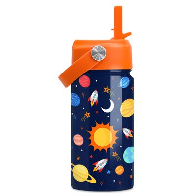 Space Water Bottle - Kids Water Bottle with Straw Lid - 12 Oz Insulated Stainless Steel Water Bottles for Kid Boys Girls - Travel Cup for School Sports