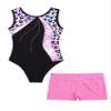 Fldy Kids Girls Gymnastics Dance Outfits Sleeveless Tumbling Outfits with Athletic Shorts Gymnastics Bodysuit Unitard Leopard 10 view 3