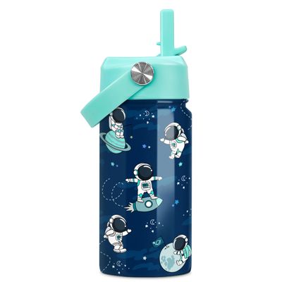 Astronaut Water Bottle - Kids Water Bottle with Straw Lid - 12 Oz Insulated Stainless Steel Water Bottles for Kid Boys - Travel Cup for School Sports