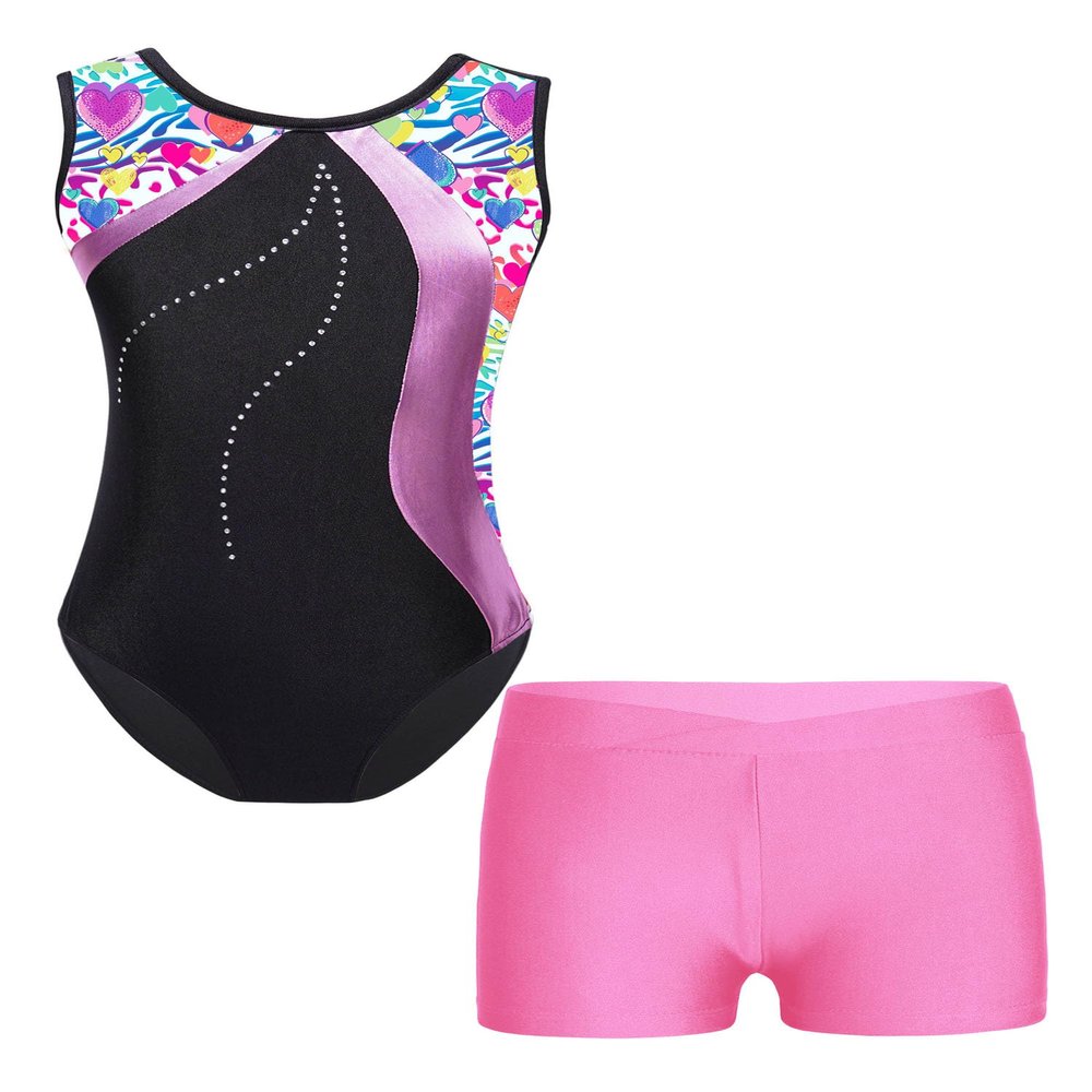 Fldy Kids Girls Gymnastics Dance Outfits Sleeveless Tumbling Outfits with Athletic Shorts Gymnastics Bodysuit Unitard Zebra 14