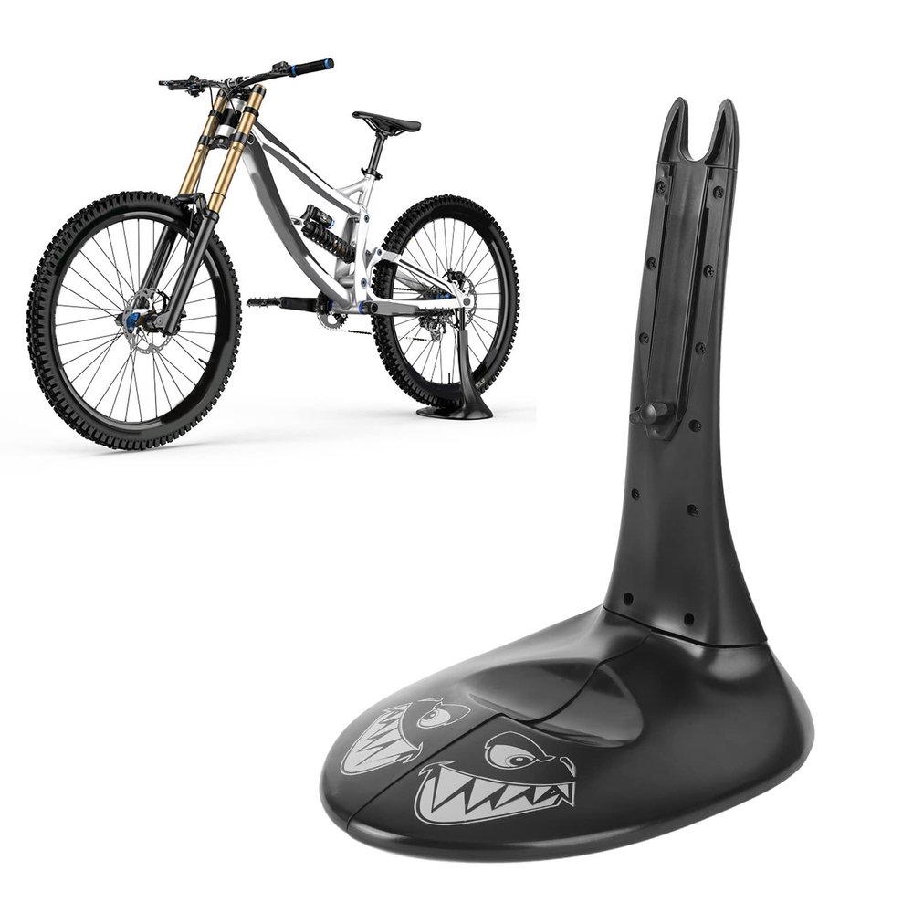 Bike Floor Stand for Indoor Outdoor Storage, Rear Wheel Parking Rack Fits 26in 27.5in 29in 700C Mountain Road Bikes MTB, Durable ABS Bike Kickstand for Garage Home Apartment (Black)