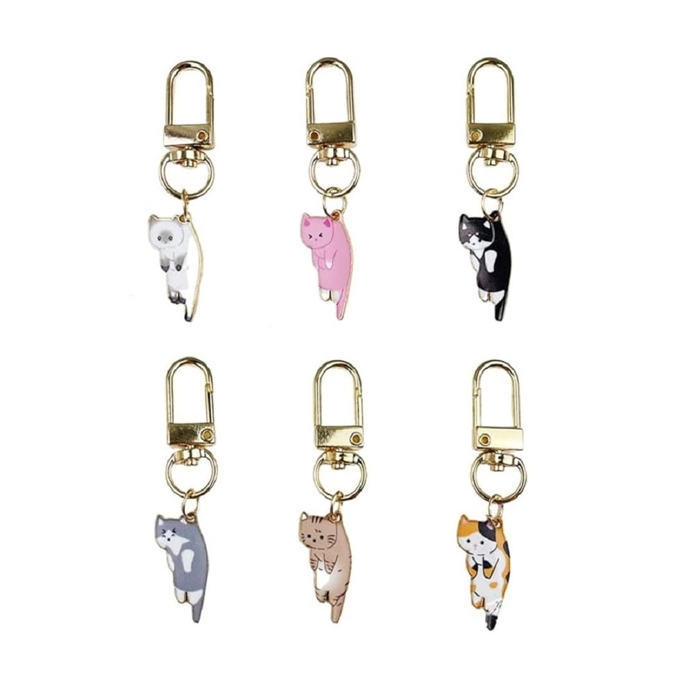 5/6 PCS Cute Cat Keychain Funny Cartoon Kitten Kawaii Aesthetic Keyring Luck Cat Pendants for Handag Backpack Phone Funny Gifts Birthday Gifts for Women Men (6 Pcs)