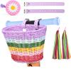 SVNR Bike Basket, Kids Bike Basket Front, Handwoven Bicycle Baskets for Boys and Girls, Children Bicycle Baskets with Spare Leather Straps and Bell, Easy Install and Detachable view 1