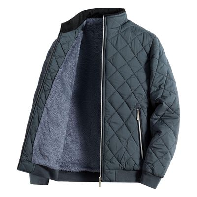 SWJGLITTR Men's Bomber Winter Jacket Male Quilted Casual Sherpa Lined Coat Stand Collar Warm Padded Outwear (XL ,Grey)