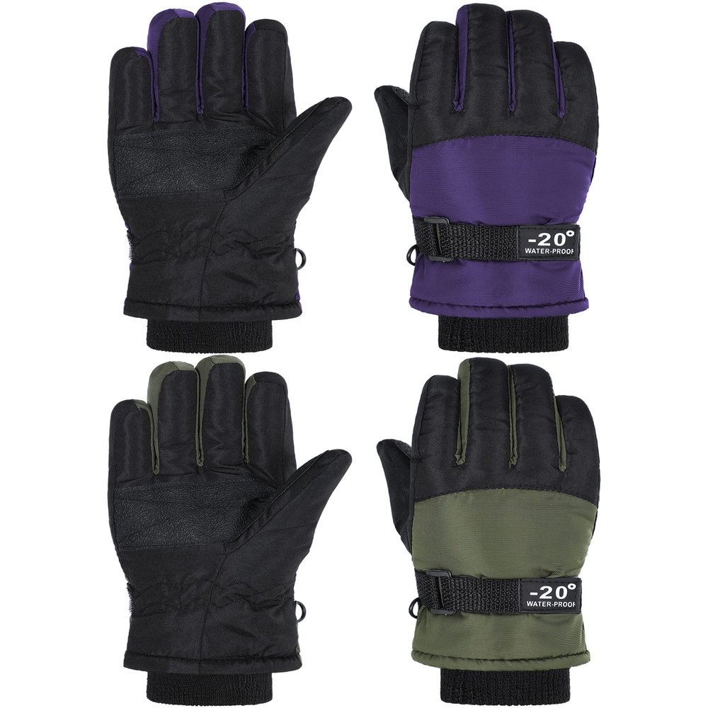 SATINIOR 2 Pairs Kids Waterproof Winter Snow Gloves Ski Gloves for Boy Girl Outdoor Warm Thickening Snowboard(Purple, Dark Green,10-15 Years)