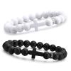 2 Pcs Silicone Cross Bracelet for Men : Comfort Black White Rubber Cross Beaded Silicone Men's bracelet Set Stretch Jesus Wristband, Faith Religious Christian Catholic Jewelry Gifts for Boys Son Teens view 1