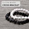 2 Pcs Silicone Cross Bracelet for Men : Comfort Black White Rubber Cross Beaded Silicone Men's bracelet Set Stretch Jesus Wristband, Faith Religious Christian Catholic Jewelry Gifts for Boys Son Teens view 4