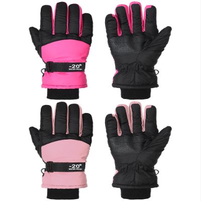 SATINIOR 2 Pairs Kids Waterproof Winter Snow Gloves Ski Gloves for Boy Girl Outdoor Warm Thickening Snowboard(Light Pink, Rose Red,10-15 Years)