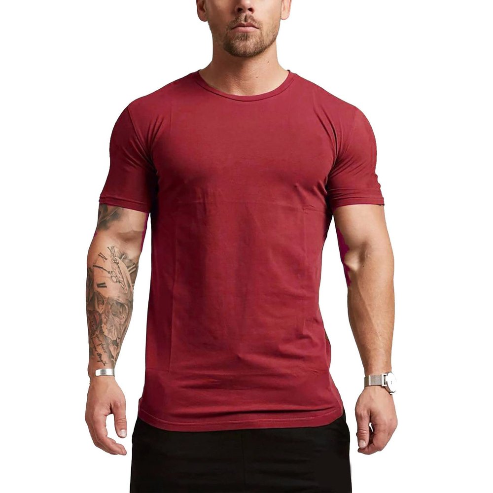 xoxingysm Mens T Shirt Ice Silk Cooling Summer Gym Workout Wrinkle Moisture Performance Pullover Activewear Classic Round Neck Short Sleeve Shirt Top Wine