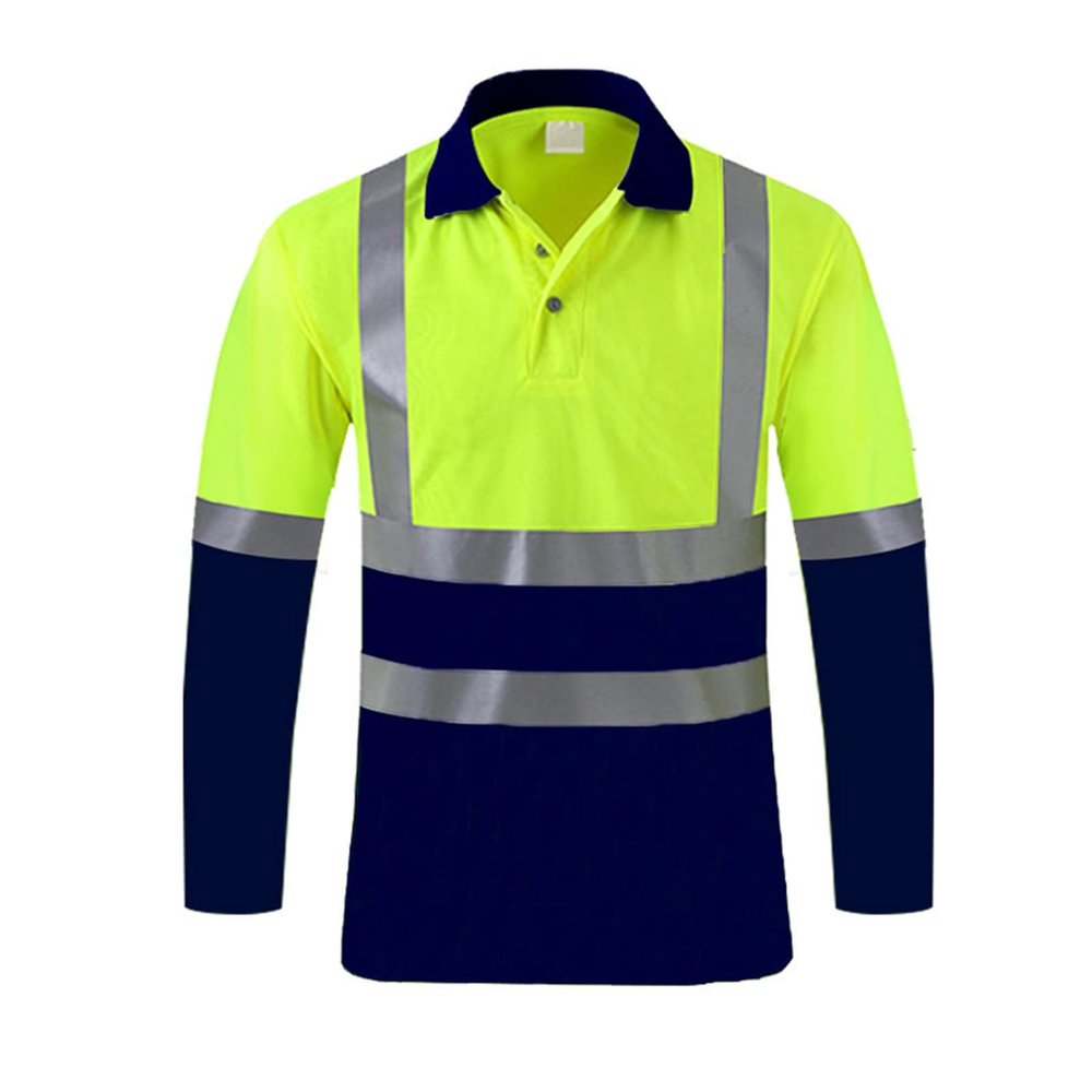 xoxingysm Mens High Visibility Safety Sweatshirt Solid Color Reflective Button Up Pullover Hi Vis Lapel Polo Workwear Top