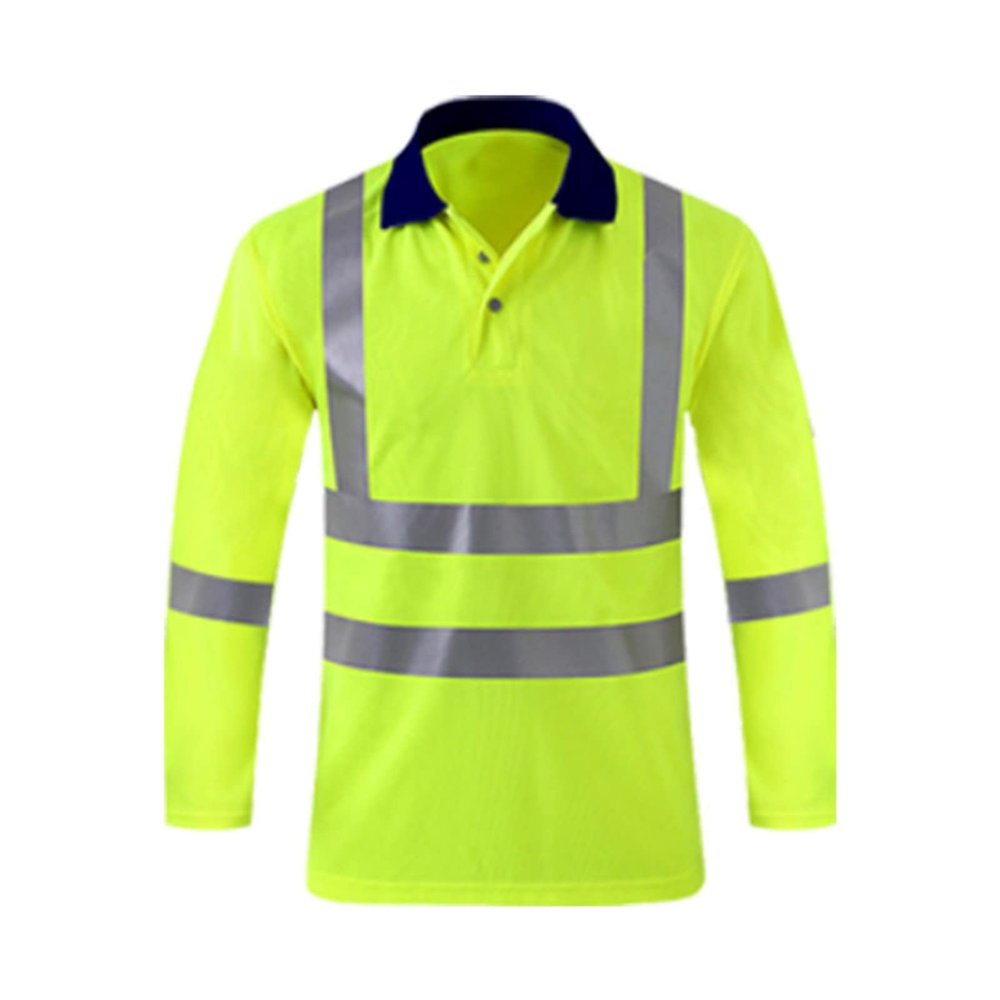 xoxingysm Mens High Visibility Safety Sweatshirt Solid Color Reflective Button Up Pullover Hi Vis Lapel Polo Workwear Top Yellow