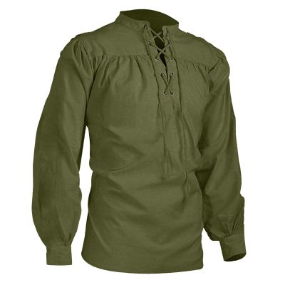 xoxingysm Men Medieval Pirate Shirt Ruffled Gothic Steampunk Victorian Cosplay Long Sleeve Shirt Renaissance Lace-Up Costume Army Green