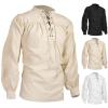 xoxingysm Men Medieval Pirate Shirt Ruffled Gothic Steampunk Victorian Cosplay Long Sleeve Shirt Renaissance Lace-Up Costume Army Green view 3