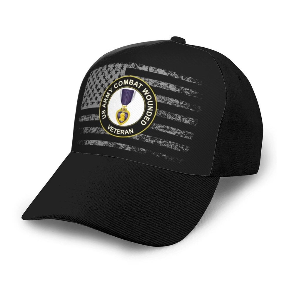 Army Combat Wounded Veteran Purple Heart Medal Trucker Hat for Men - Outdoors Baseball Snapback Cap Black
