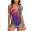 Colorful Psychedelic Tie Dye Women One Piece Swimsuits Tummy Control Bathing Suits V Neck Monokini for Party Beach L view 1