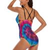 Colorful Psychedelic Tie Dye Women One Piece Swimsuits Tummy Control Bathing Suits V Neck Monokini for Party Beach L view 3